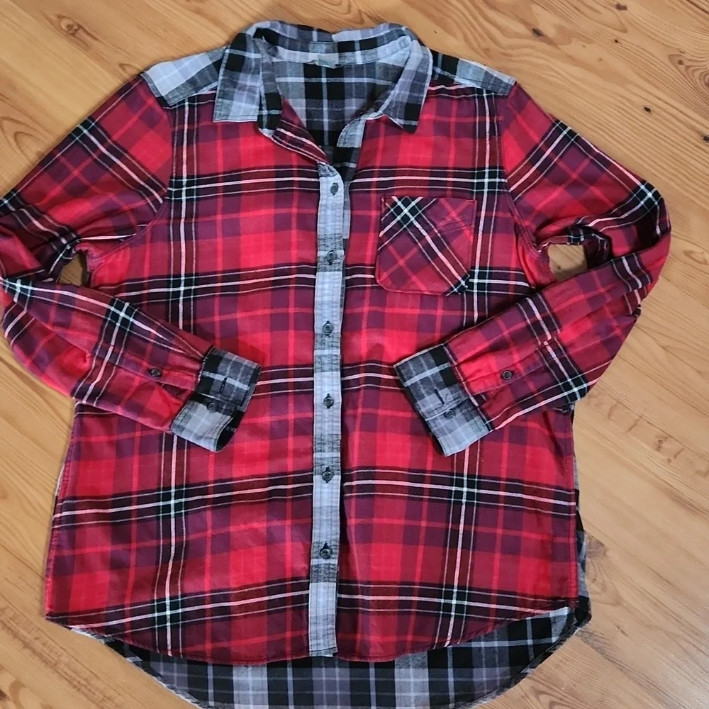 Eddie Bauer Red, Black and Gray Plaid Shirt - Picture 12 of 13